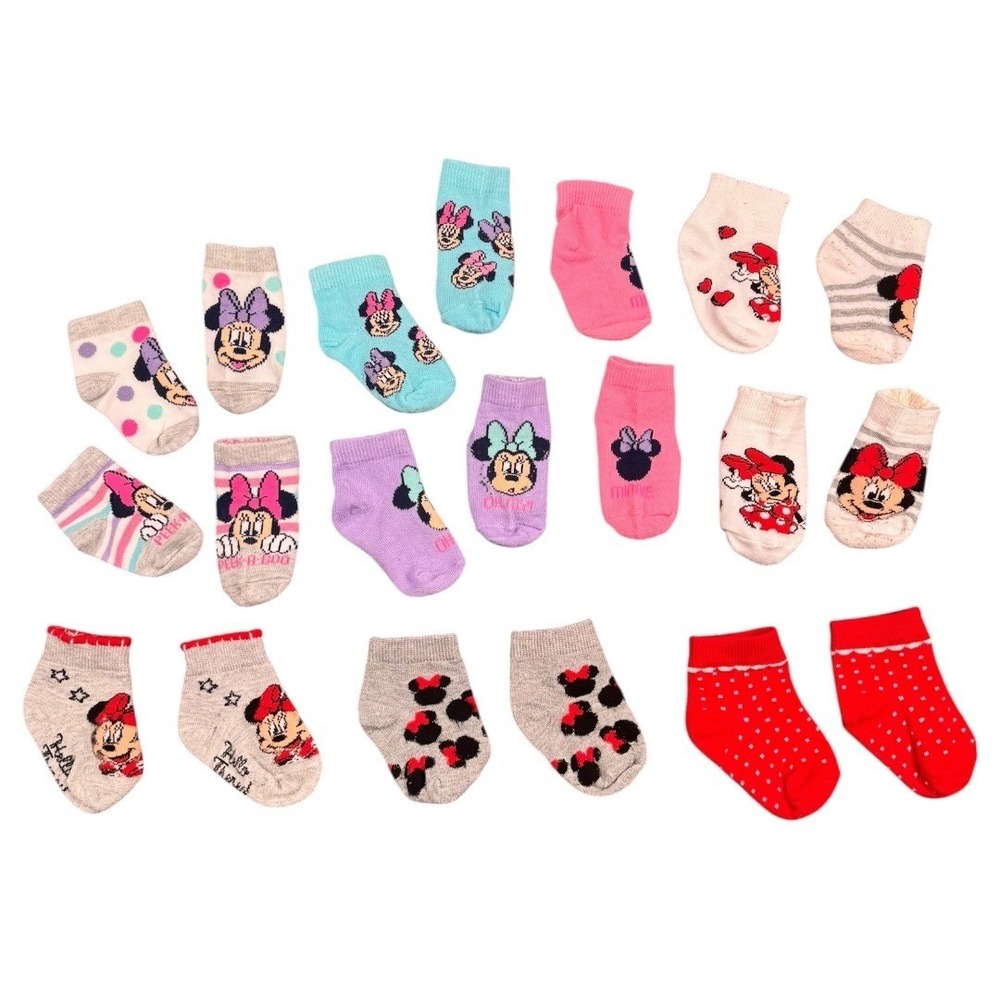 Disney Minnie Mouse Baby Socks 9 Pair Bundle Toddler Girl Cotton Rich Cute 590